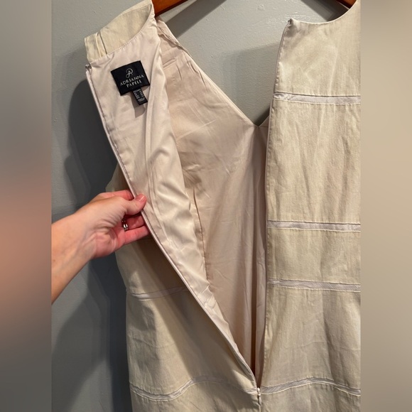 Adrianna Papell Beige Midi Dress with Subtle Stripes business casual cap sleeve - Picture 7 of 15